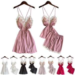 벚꽃 브라캡 실크 슬립 원피스 투피스 나시 슬립웨어 홈웨어 란제리 파자마 섹시슬립 이벤트속옷 레이스