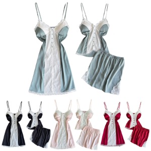 타이 브라캡 실크 슬립 원피스 투피스 나시 슬립웨어 홈웨어 란제리 파자마 섹시슬립 이벤트속옷 레이스
